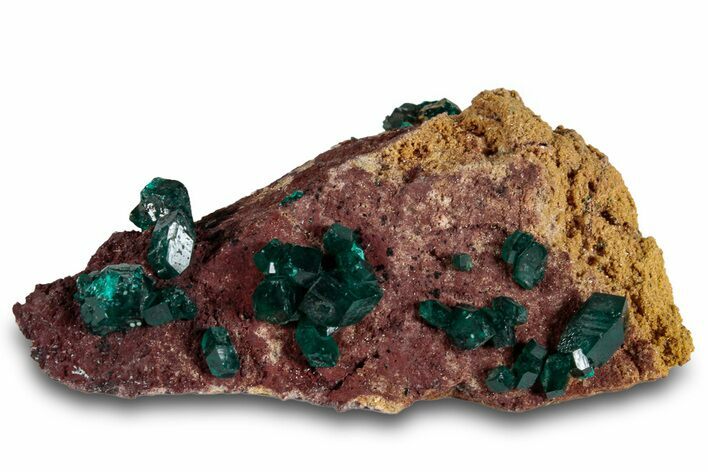 Lustrous Dioptase Crystals On Brown Rock - Congo #263285